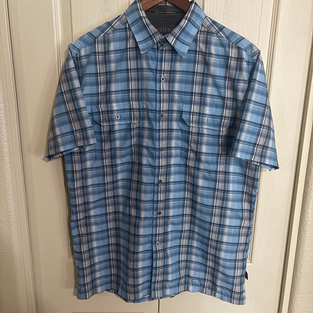 KUHL Men’s Eluxur Short Sleeve Button-Up Shirt Size M Blue Outdoor Casual